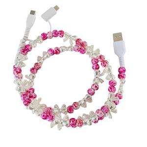 Câble de charge USB Type-C perlé et brillant avec nœud scintillant, câble de données à charge rapide, fil de charge décoratif style bijou tendance - Product Image 1