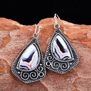 Orecchini Pendenti in Agata Boema con Placcatura in Argento Anticato, Gioielli da Festa per Donne, Orecchini di Tendenza - Product Image 5