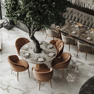 Ensembles de meubles d'hôtel de <span class=keywords><strong>restaurant</strong></span> commercial de luxe haut de gamme sièges de stand en velours à personnalisation royale cafés en marbre durables - Product Image 4