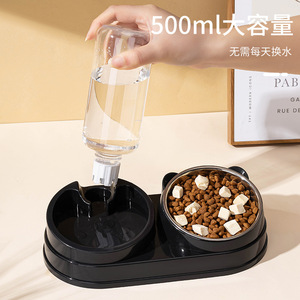 Distributeur automatique d'eau pour chat, double distributeur en acier inoxydable pour chiens et chats, station d'alimentation ovale pour animaux de compagnie - Product Image 3