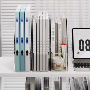 Transparent Desktop File Organizer Acrylic A4 Paper Storage <b>Box</b> Bookshelf Desk <b>Shelf</b> Office Organizer Standing Type Solid Color - Product Image 1