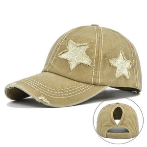 Gorra de béisbol DLS al por mayor con parche de estrella personalizado, estilo vintage desgastado, con orificio para coleta, OEM ODM para ropa urbana y uso diario informal. - Product Image 4