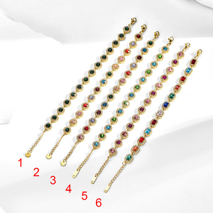 Europe America Popular Trendy 18K Gold Plated Stainless Steel CZ Zircon Multi Color Tennis <b>Bracelet</b> Unisex Party Wedding Fashion - Product Image 1