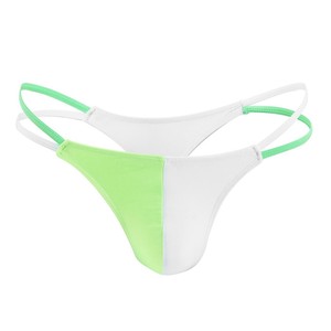 <b>Men's</b> Color-blocked <b>Thong</b> Green White Nylon Spandex Breathable Sporty Underwear - Product Image 1