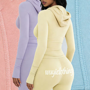 Custom Gym Fitness Yoga Wear Vendor – Thumb Hole Zip Up <b>Jacket</b> & Sports Pants Women’s 2 Piece <b>Workout</b> Set Wholesale - Product Image 1