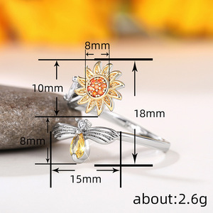 Adjustable <b>Bee</b> Flower Open Ring for Women Trendy Elegant Fashion Finger <b>Jewelry</b> - Product Image 4