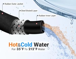 Manguera de Agua de Alta Presión con Trenzado de Acero para Agua Caliente y Fría 35 ° F a 212 ° Tubería de Suministro Flexible y Duradera con Capa Interior y Exterior de <span class=keywords><strong>Goma</strong></span> F - Product Image 2
