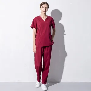 Top-Hose Mann/Frau Schönheits salon Medizinische Anzüge Europa und Amerika New Style Solid Color Pocket V-Ausschnitt