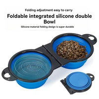 Logo personnalisé Pliable Écologique Solide De Qualité Alimentaire Silicone Pet Bol Portable Extérieur Double Bol