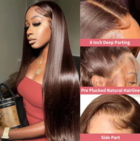 Wig rambut manusia asli warna cokelat untuk wanita, cocok untuk pengeritingan dan pewarnaan, ideal untuk menciptakan gaya rambut baru.
