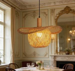 Lustre moderne en bambou pour café, restaurant, salle à manger, cuisine, luminaire décoratif de plafond, abat-jour naturel - Product Image 4