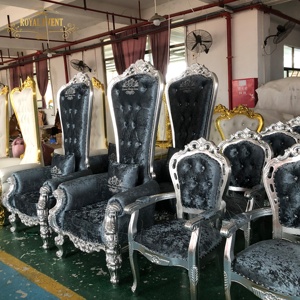 Chaise Trône de Luxe Gris Foncé en Velours, Modèle King Queen, Prix Usine, pour Mariages et Hôtels - Product Image 1