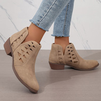 Bottes d'été pour femmes à talon moyen épaissi, bout rond, ajourées, respirantes, rehaussantes, polyvalentes, à enfiler