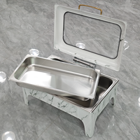 Chauffe-Plat à Gaz 9L en Acier Inoxydable Vert Motif Marbre pour Buffets, Réceptions et Banquets