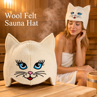 Gorro de Sauna de Fieltro de Lana con Diseño de Gato Adorable, Protección Contra el Calor, Transpirable, para Baño de Vapor y Spa