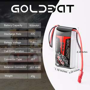 RC Lipo Batteria 2S1P 7.4V 800mAh 30C Lipo Polimeri di Litio Per Il Drone RC Elicottero FPV - Product Image 2