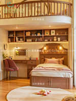 Lit superposé double en bois massif pour enfants et adultes avec escalier et rangement, design à deux étages pour appartements individuels avec bureau