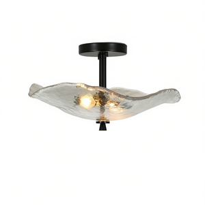 Plafonnier encastré en fer noir avec abat-jour en verre, design vague d'eau, moderne, pour intérieur/extérieur, couloir, cuisine, chambre - Product Image 1
