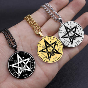 Collar con Colgante de Acero Inoxidable, Sello de <span class=keywords><strong>Kabala</strong></span>, Estrella, Amuleto, Joyería Moderna Unisex, Acabado Espejo, Colgante de Acero Titanio - Product Image 1