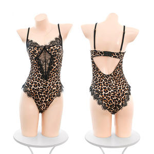 Ensemble de body en dentelle à imprimé léopard sexy avec boutons cachés et entrejambe ouvert, lingerie tentante, produits haut de gamme pour femmes adultes - Product Image 3