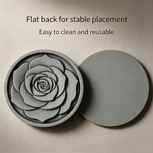 Sottobicchieri in Silicone Personalizzabili Certificati per Alimenti - Design con Motivo a Rosa in Rilievo, Set da 6 con Supporto per Arredamento Bar Domestico - Product Image 4