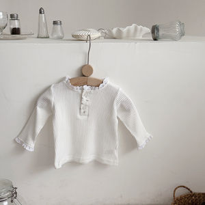 Frühling und Herbst Baby Mädchen/Kind Spitze Kragen Pit Strip Shirt Nette Baby Daily Bottom Shirt Großhandel Anpassung - Product Image 4