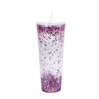 Gobelet à neige en plastique à double paroi réutilisable sans BPA de 24 oz, gobelet à eau en acrylique transparent pré-percé avec paille et bouchon