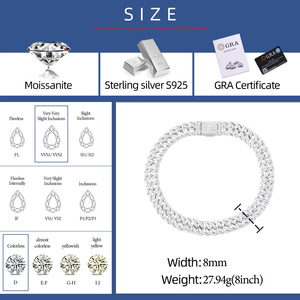 Bracciale Cuban Link Iced Out da 8mm in Argento Sterling <span class=keywords><strong>925</strong></span> Placcato Oro con Moissanite VVS, Gioielli Hip Hop da <span class=keywords><strong>Uomo</strong></span> con Certificato GRA - Product Image 6