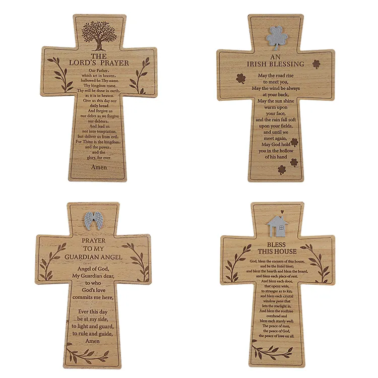 Wall cross wood handmade hanging cross with engraved laser printed for home for office and churches decoration