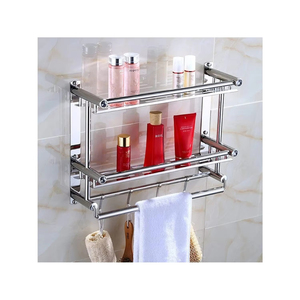 Étagère de <span class=keywords><strong>rangement</strong></span> en acier inoxydable toilettes domestiques vanité Tables porte-serviettes sans poinçon Double couche support mural pour salle de bain - Product Image 4