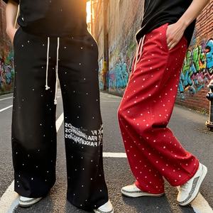 Pantalon de jogging ample et droit en coton délavé style streetwear personnalisé pour homme - Product Image 1
