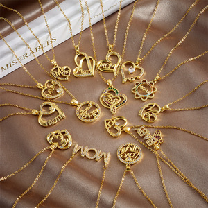 Regalo festa della mamma 18k placcato oro CZ zirconi Charms collana mamma mamma lettere cuore amore collana - Product Image 1