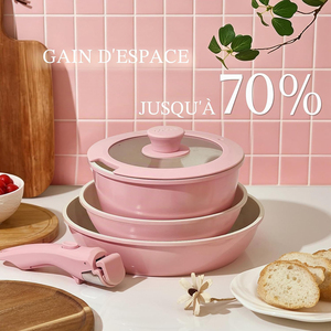 High Quality Modern Ceramic Coated Non-Stick Pots <b>Pans</b> Detachable Handle 8-Piece <b>Pink</b> Aluminum Induction Cookware <b>Set</b> - Product Image 4