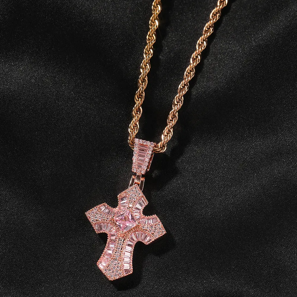 YS Jewelry Collier pendentifs croix en cristal rose pour femme pour homme