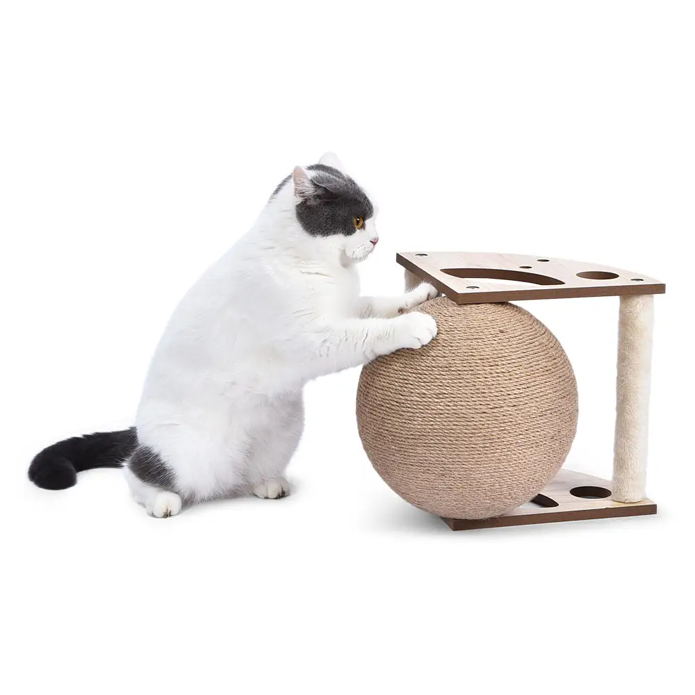 Pet Toys Cat Scratcher Board Grinding Claw Toy Large Ball Solid Wood Cat Scratching Post with Natural Sisal