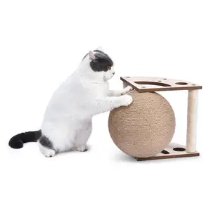 Giocattoli per animali domestici Scratcher per gatti che macina artiglio giocattolo grande palla in legno massello tiragraffi per gatti con Sisal naturale