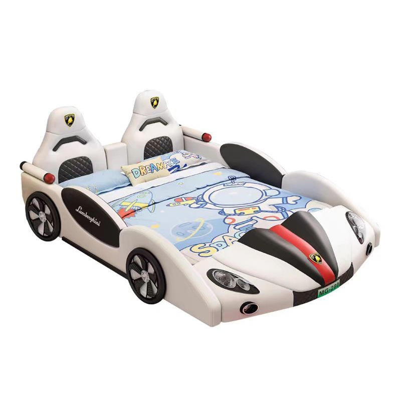 Kids Racing Car Bed with Guardrail – Single Size Children’s Car-Shaped Bed Frame for Boys’ Bedroom & Playroom Furniture - View 3