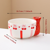 Bol de service en céramique avec poignée, motif fraise, pour salade de fruits, céréales, soupe, pour la maison, la cuisine, la vente au détail, OEM personnalisé