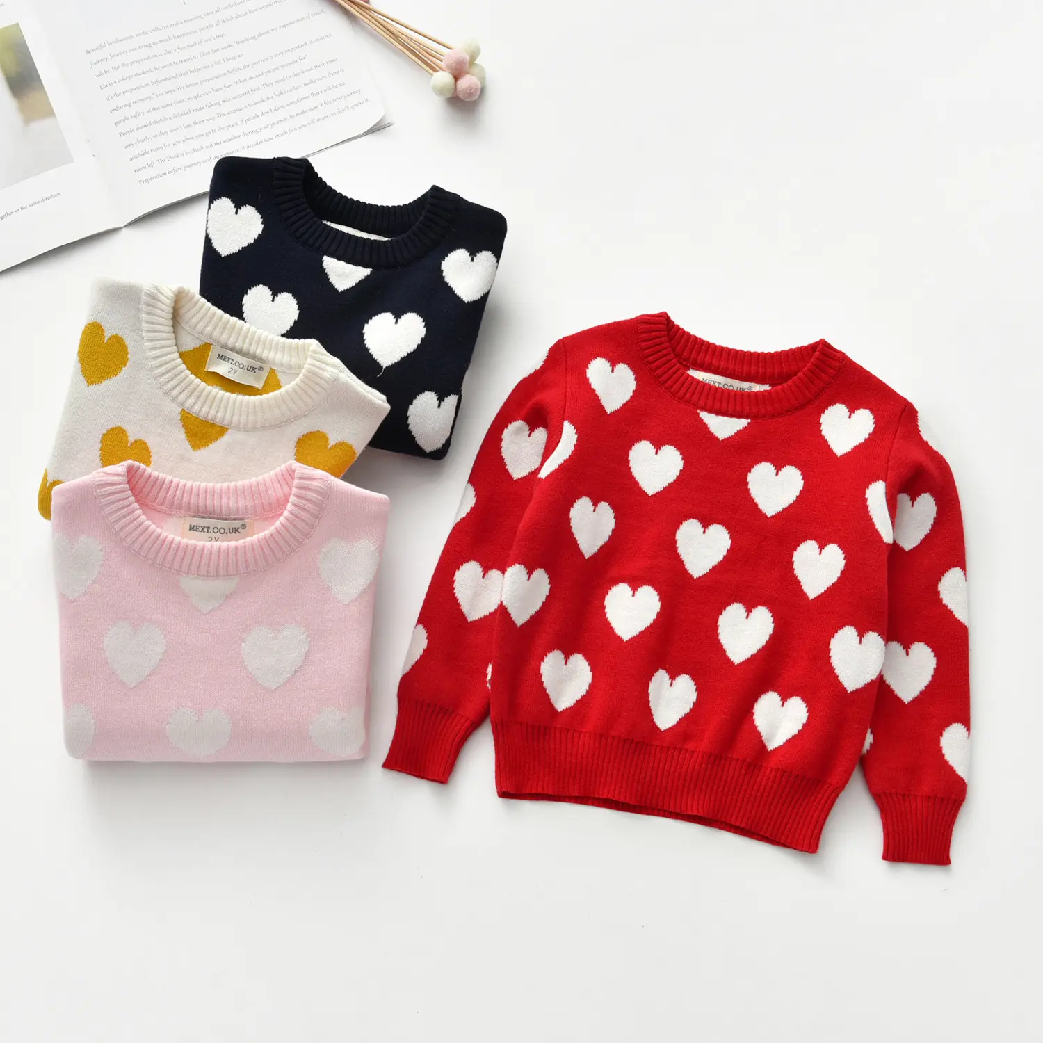 Spring Baby Kids Girls Long Sleeve Loving Heart Knit Sweater Autumn Kids Girls Pullover Sweaters Children's Clothes