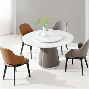 आधुनिक न्यूनतम गोल टर्नटेबल और कुर्सी सेट; छोटे अपार्टमेंट के लिए पूर्ण घर फर्नीचर; - Product Image 4