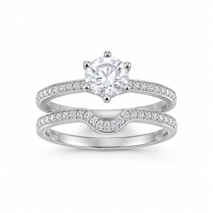 Élégant ensemble de bagues de couple à six griffes en zircon couleur argent pour mariage et fiançailles - Product Image 1