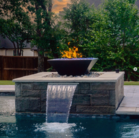 COLB002 Moderne Edelstahl-Gasfeuerstelle mit Wasserfall-Funktion, Fernbedienung und Wasserschale für Schwimmbäder – Neues Design
