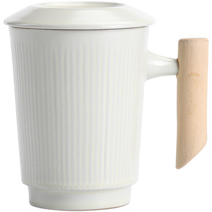 แก้วเซรามิกสีขี้เถ้าไม้ ด้ามจับไม้ ดีไซน์มินิมอล สำหรับชา กาแฟ น้ำ 350 มล. ใช้ในบ้าน สำนักงาน - Product Image 5