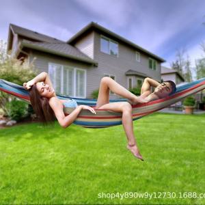 Hamac double brésilien Woqi, capacité 204 lb, rayures multicolores, portable, intérieur/extérieur, en tissu de coton - Product Image 4