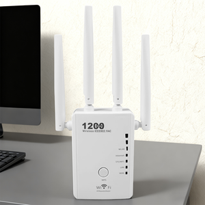 Répéteur <span class=keywords><strong>WiFi</strong></span> <span class=keywords><strong>avec</strong></span> extension de <span class=keywords><strong>port</strong></span>ée réseau longue distance 1200 Mbps, répéteur <span class=keywords><strong>WiFi</strong></span> 5 sans fil <span class=keywords><strong>avec</strong></span> deux ports <span class=keywords><strong>Ethernet</strong></span> 100M - Product Image 1