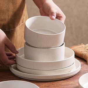 European-style Vintage Embossed Glazed Bone China <b>Microwave</b> Safe Dinnerware <b>Set</b> Four People 16-Piece Plates Flatware Soup Bowls - Product Image 5