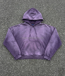 เสื้อฮู้ดดี้ผู้ชายสไตล์วินเทจ ทรงโอเวอร์ไซส์ คอวี ล้างสีแบบแอซิดวอช แต่งสีบล็อกสไตล์เรโทร ดีไซน์ขาดๆ แบบกรันจ์ ชายเสื้อแบบรุ่ย - Product Image 1