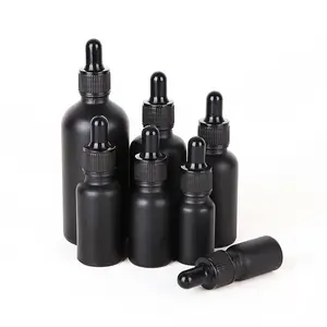 5/10/15/20/30/50/100ml Wholesale Black Frosted Essential Oil Dropper Glass Bottle With All Kinds Of Cap