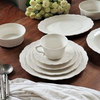 Service Tasse et Assiette en Céramique Vintage de Style Baroque Élégant Européen, Motif Dentelle en Relief, Assiettes Blanches pour Dîner et Mariage