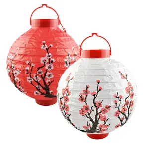 LUCKY Cherry blosso Japanese Style LED Paper Lanterns operated Lighted Circle paper lanterns for hanging Holiday Party